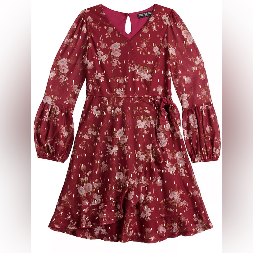 Girls  Three Pink Hearts Power Mesh Wrap Dress with Foil Details